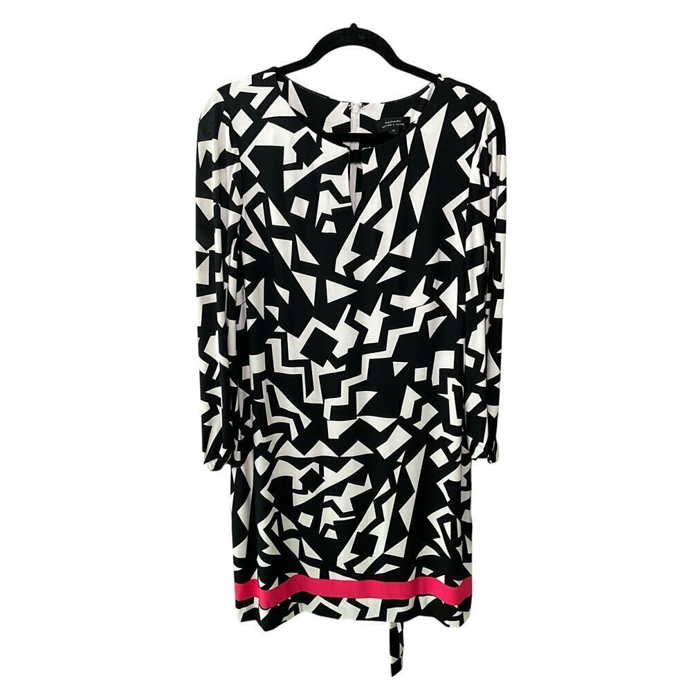 Tahari Arthur S. Levine Womens Geometric Shift Dress Black White Size 10 NWT